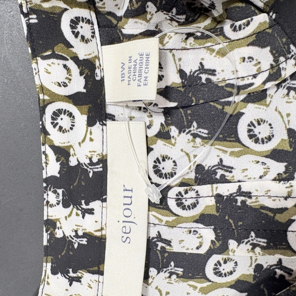 New Sejour Motorcycle Print High-Low Tunic 18W Top Black White Olive Long Sleeve - Picture 14 of 16